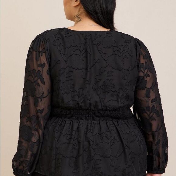 Torrid - Peplum Chiffon Clip Floral Blouson Sleeve Top - Picture 5 of 8